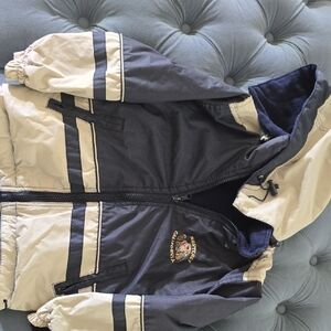 California Monterey Windbreaker Fleece Reversible Jacket Navy and Cream Hooded